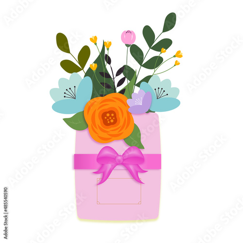 Beautiful flowers bouquet for birthday  women s day flowers flat illustration without background