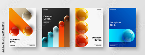 Fresh 3D balls catalog cover illustration composition. Original poster A4 design vector template collection.