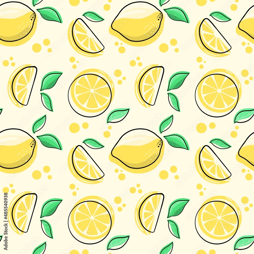 A pattern with lemons in a trendy style. Ready-made design for various items. The illustration is hand-drawn with live lines.