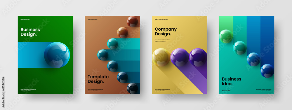 Original banner design vector concept set. Unique 3D balls journal cover layout composition.