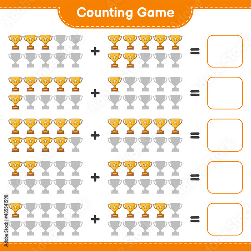 Count and match, count the number of Trophy and match with the right numbers. Educational children game, printable worksheet, vector illustration © Pure Imagination