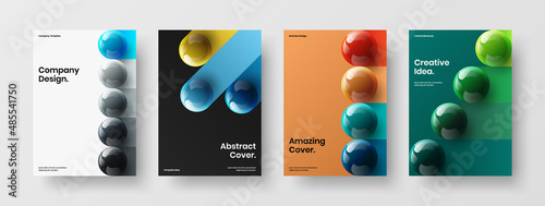 Minimalistic realistic balls postcard template collection. Simple booklet design vector concept set.