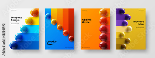Fresh 3D balls catalog cover layout bundle. Premium pamphlet A4 vector design concept composition.