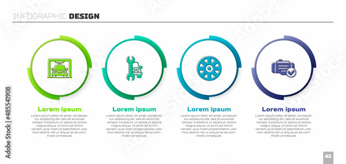 Set Car wash, service, Alloy wheel for car and Check engine. Business infographic template. Vector
