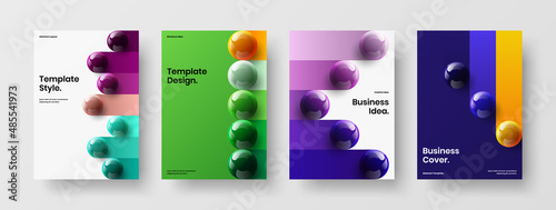 Amazing 3D balls company brochure illustration bundle. Premium corporate cover A4 vector design concept composition.