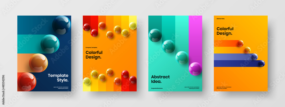 Creative journal cover A4 design vector template bundle. Original 3D balls company identity concept set.