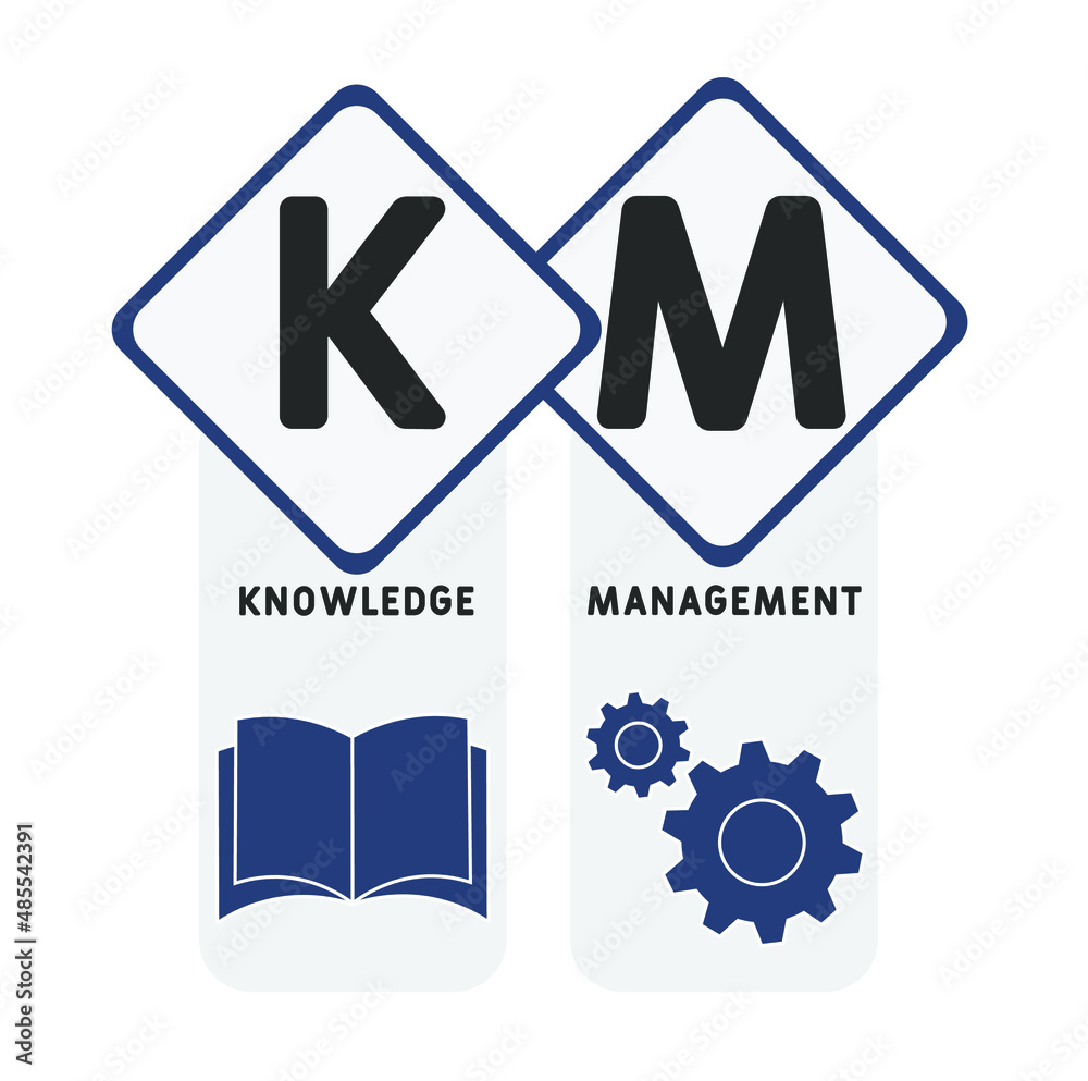 KM - Knowledge Management acronym. business concept background. vector illustration concept with keywords and icons. lettering illustration with icons for web banner, flyer, landing pag KM - Knowledge Management acronym. business concept background. vector illustration concept with keywords and icons. lettering illustration with icons for web banner, flyer, landing pag