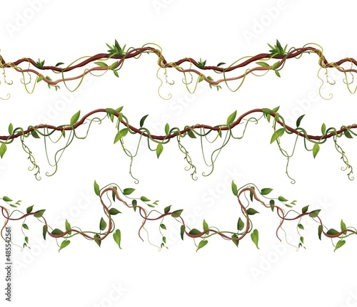 Seamless liana or vine pattern for 2d games. Jungle tropical climbing plants. Cartoon vector illustration.