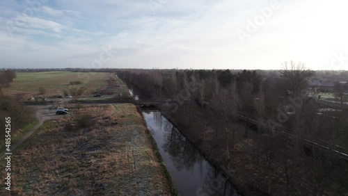 Wallpaper Mural Small River Next to Industrial Area, Water Cooling Industry - Dolly In Shot Torontodigital.ca
