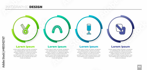 Set Medal, Mouth guard boxer, Punching bag and Boxing training paws. Business infographic template. Vector