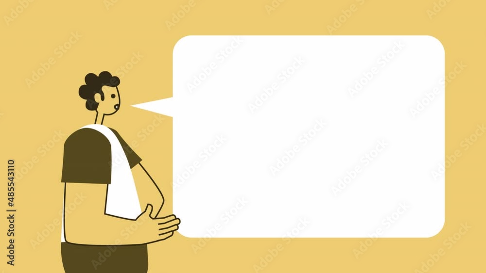 Yellow Style Man Flat Character Talking Explain with Speech Bubble. Isolated Loop Animation with Alpha Channel Yellow Style Man Flat Character Talking Explain with Speech Bubble. Isolated Loop Animation with Alpha Channel