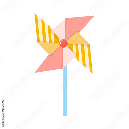 Children's toy Windmill. Summer vacation accessories. Vector illustration isolated on a white background.