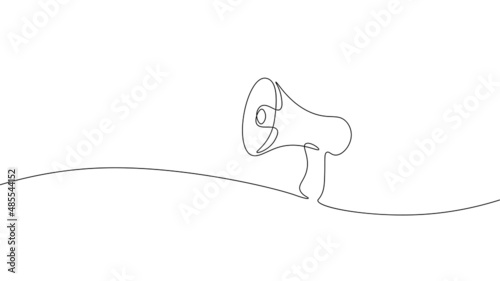 One line loudspeaker voting agitation. Notification mail continuous line art illustration sketch outline drawing vector. Crowd teamwork management