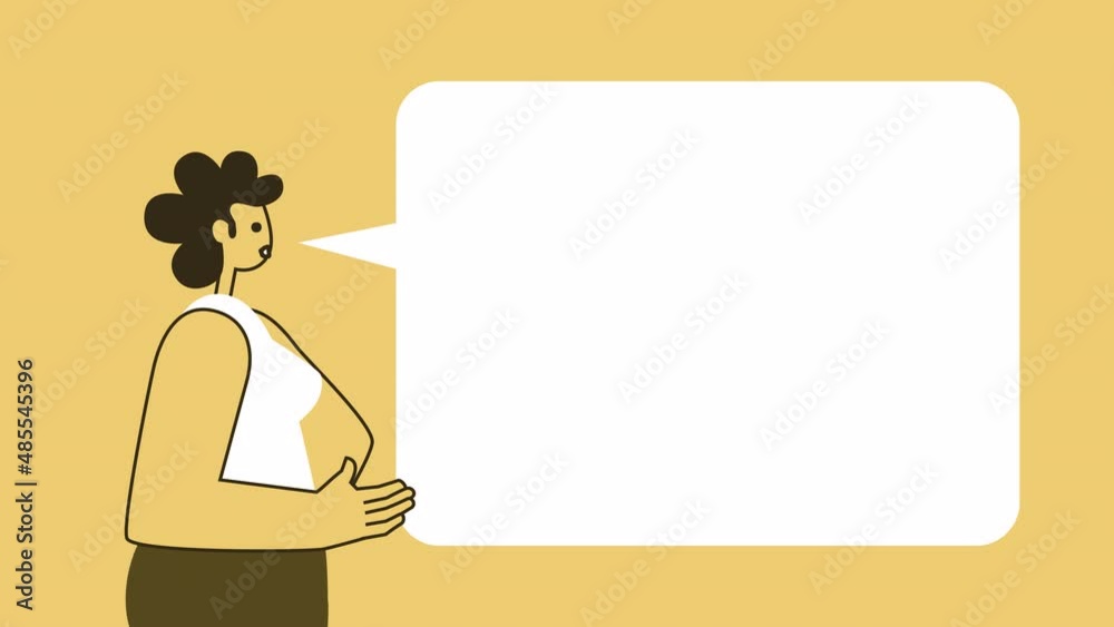 Yellow Style Woman Flat Character Talking Explain with Speech Bubble. Isolated Loop Animation with Alpha matters Yellow Style Woman Flat Character Talking Explain with Speech Bubble. Isolated Loop Animation with Alpha matters