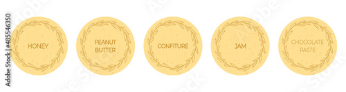 Stylish food round labels, stickers, jams, honey