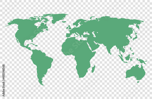 vector illustration of green colored world map on transparent background 