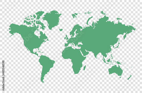 vector illustration of green colored world map on transparent background  