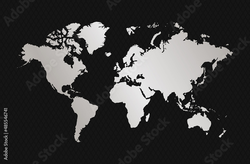 Fototapeta Naklejka Na Ścianę i Meble -  vector illustration of silver colored world map on black background	
