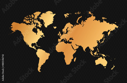 vector illustration of gold colored world map on black background	
