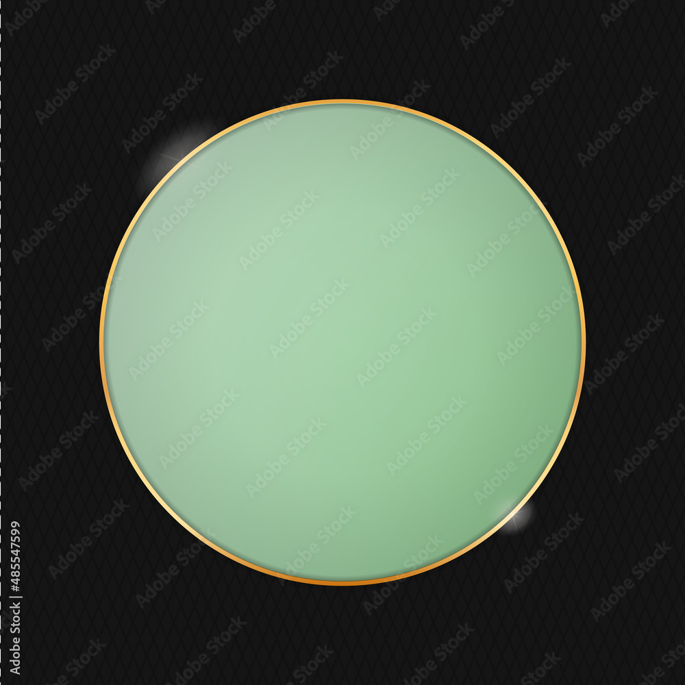 green colored round banner with metal gold frame on black background green colored round banner with metal gold frame on black background