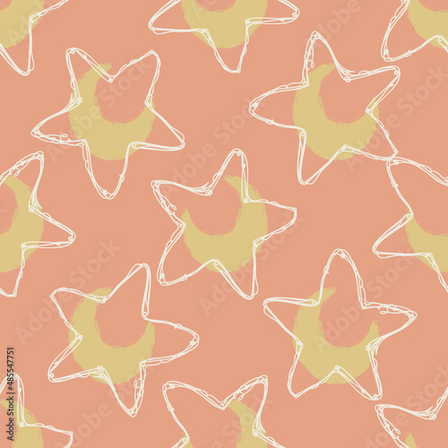 Gender neutral sleepy star and moon seamless vector background. Simple whimsical romantic 2 tone pattern. Kids nursery wallpaper or scandi all over print. 