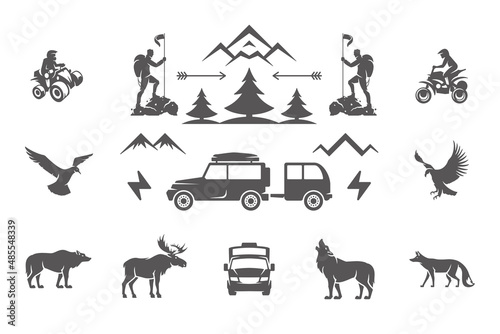 Camping and outdoor adventures design elements and icons set vector illustration