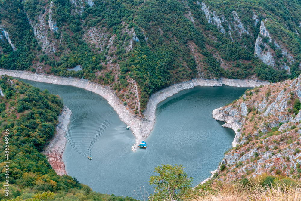 Meander Uvac lake special natural reserve under the Serbia state's protection and habitat of griffon vultures