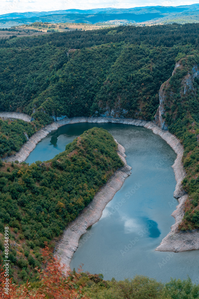 Serbian lake Uvac meander view special natural reserve under the Serbia state's protection and habitat of griffon vultures