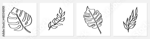 One line tropical palm tree leaves. Modern single line art leaf drawing, plants outline contour isolated. Perfect for home decor posters, wall art or print, label, logo. Vector illustration