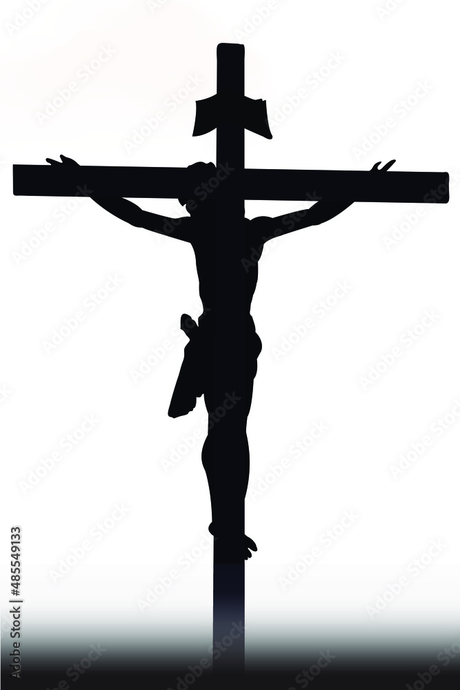 Jesus christ on the cross isolated on white background. Black and white ...