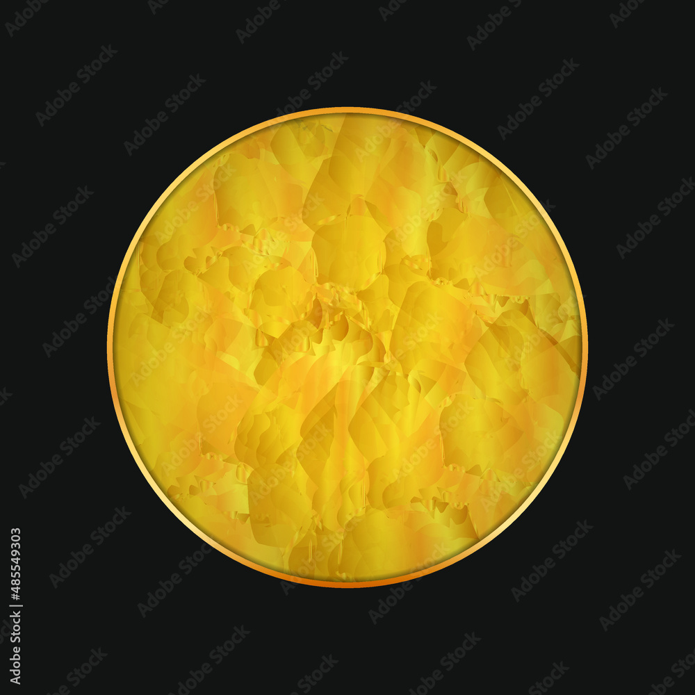 gold colored round banner with metal gold frame on black background gold colored round banner with metal gold frame on black background