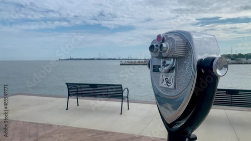 Coin quarter operated observation binocular at Jackson Street Pier in Sandusky, Ohio, photo