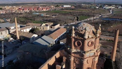 Aerial view of a church bombed and destroyed in Belchite, Zaragoza (Spain), during the Spanish Civil War, abandoned photo