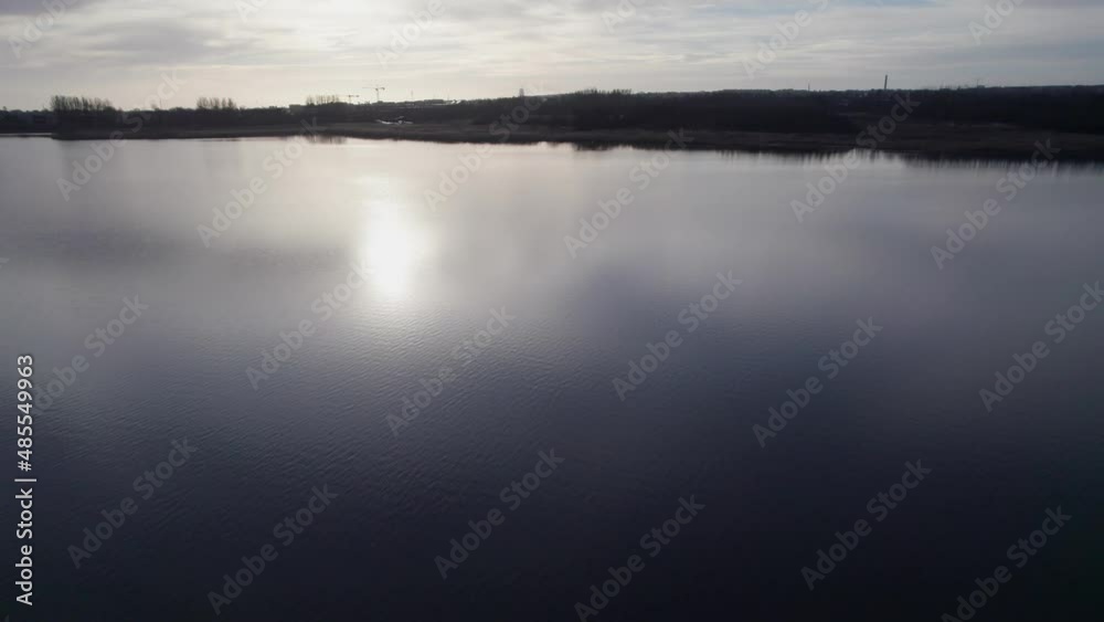 Aerial View of Lake, Evening Landscape - Tilt Up Shot and Dolly In Shot Aerial View of Lake, Evening Landscape - Tilt Up Shot and Dolly In Shot