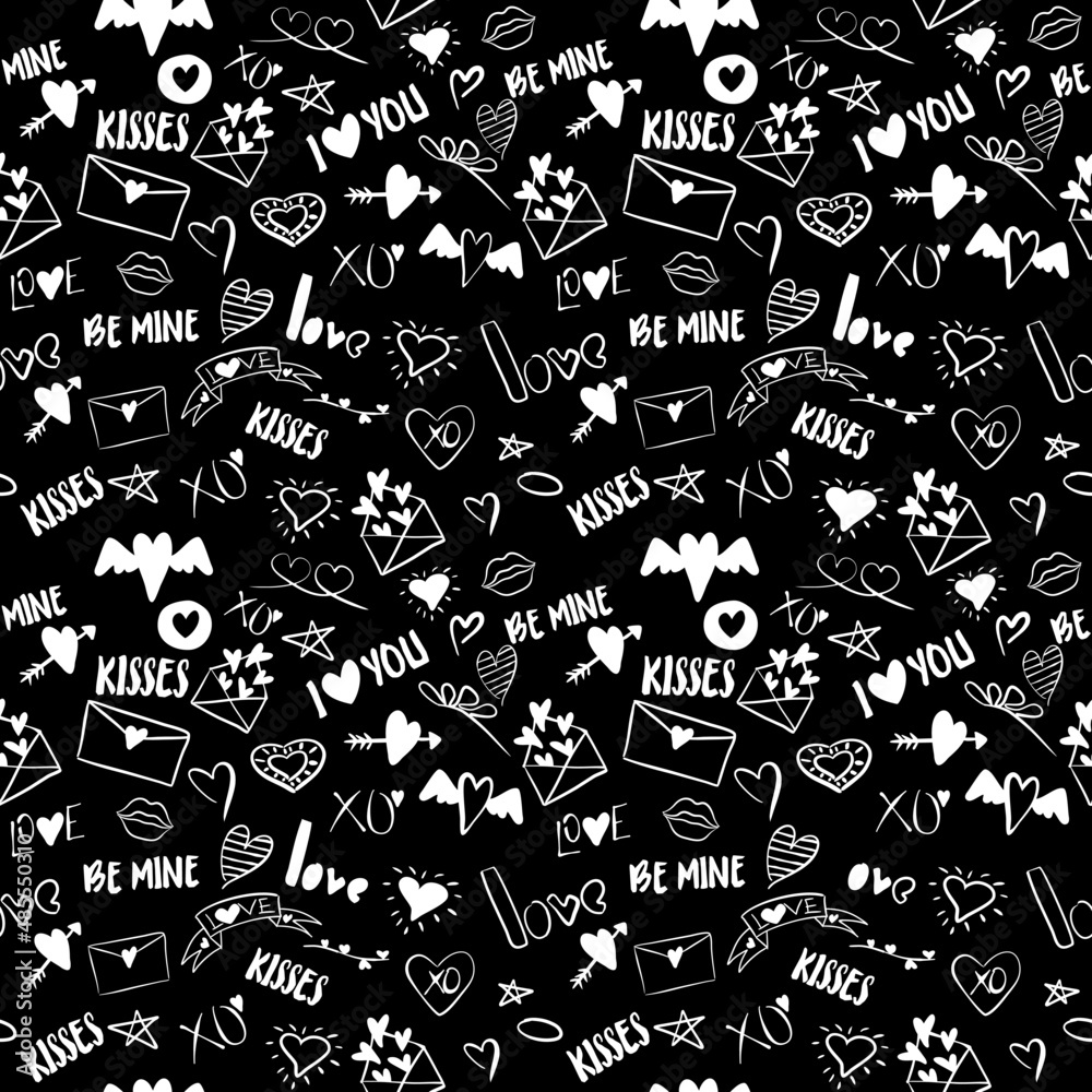 Vector seamless love symbol pattern, with stylish hearts and word Vector seamless love symbol pattern, with stylish hearts and word