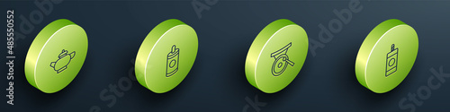 Set Isometric line Chinese tea ceremony, Firework, Gong musical instrument and icon. Vector