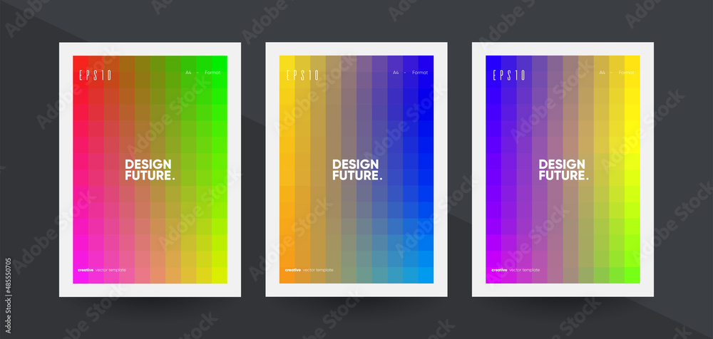 Modern geometric poster set. Gradients with Low resolution effect. Vector illustration.