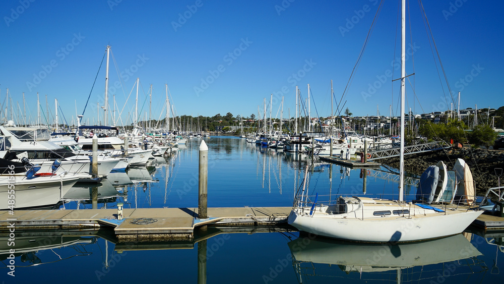 Boats moored in the marina at Manly Harbour, Queensland, Australia 
