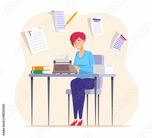 Copywriter job. A female character writes the text.  Work at home. Planning the author.