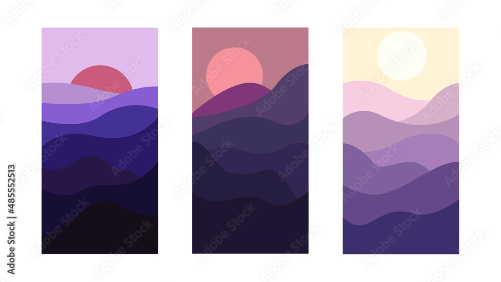 set of banners mountains landscapes