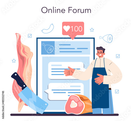 Butcher or meatman online service or platform. Fresh meat