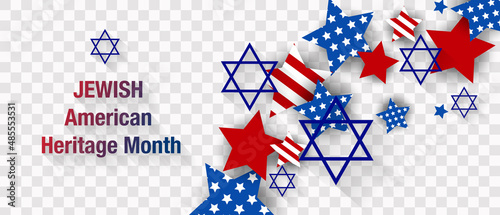 Jewish American Heritage Month. The Star of David is a symbol of the Jews. Jewish and American symbols. Fireworks. Realistic vector