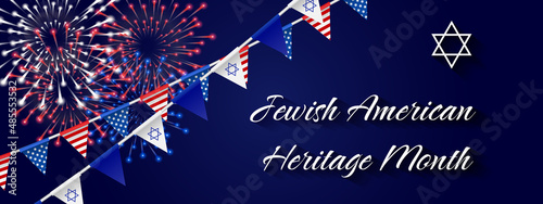 Jewish American Heritage Month. The Star of David is a symbol of the Jews. Jewish and American symbols. Fireworks. Realistic vector