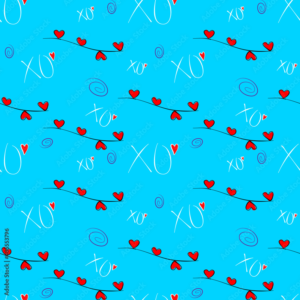 Vector seamless love symbol pattern, with stylish hearts and xoxo (hugs and kisses) phrase
Vector seamless love symbol pattern, with stylish hearts and xoxo (hugs and kisses) phrase