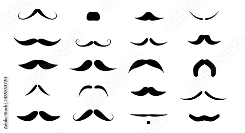 Man's mustache. Set of black icons. Collection of hipster,retro elements for design of various shapes. Vector illustration.