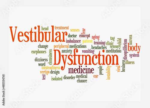 Word Cloud with VESTIBULAR DYSFUNCTION concept, isolated on a white background