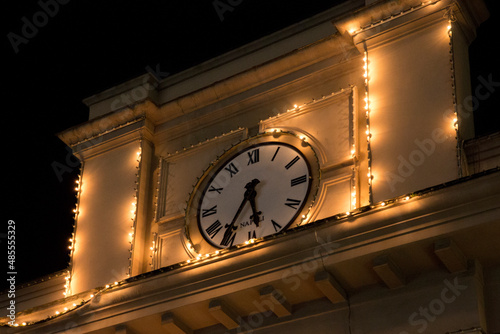 Close up of the historical clock of the funicular in Naples. The station is located in the Vomero district. photo