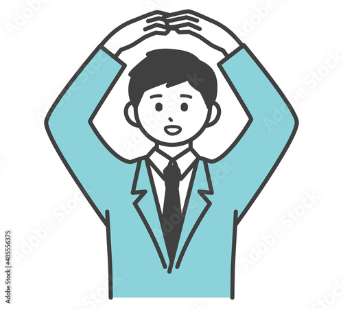 男性社員が腕でまるを作っているイラスト素材