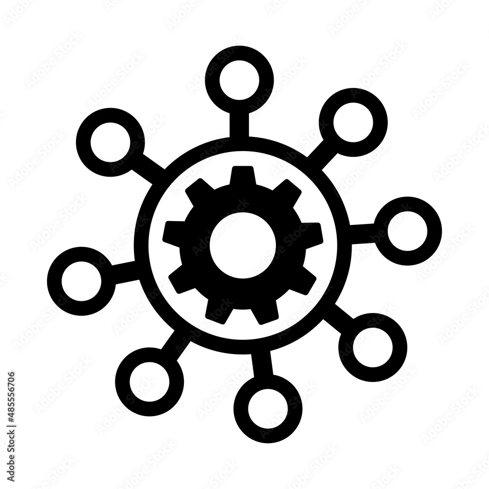 Project management vector icon. filled flat sign for mobile concept and web design. Hub and spokes and gear solid icon.