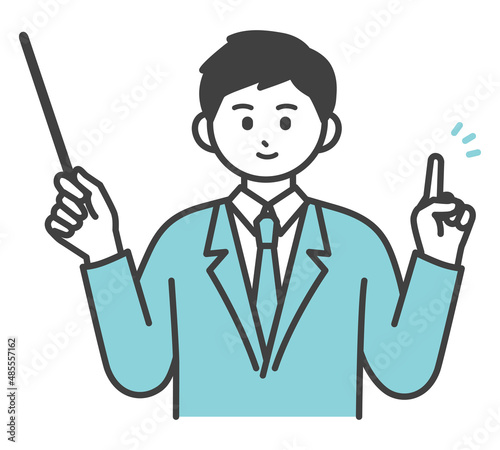 男性社員が指し棒で説明するイラスト素材
